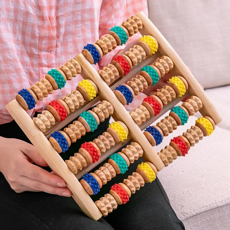 5 & 6 Rows Foot Massager Wooden Foot Roller Wood Treatment Massage Reflexology Relaxation Massager Spa Gifts Anti-cellulite Trea