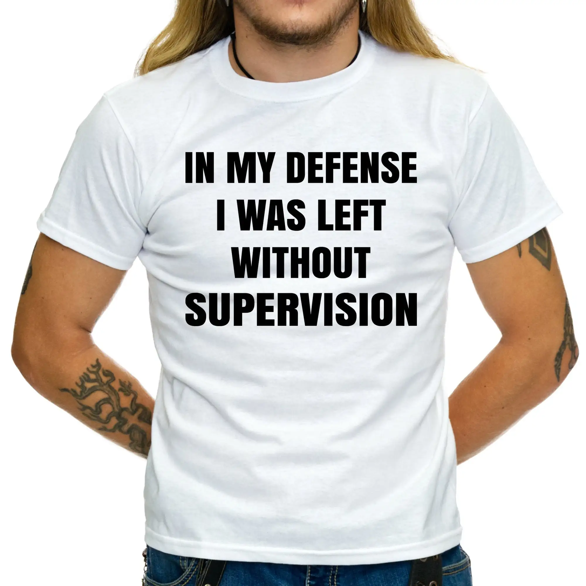 In My Defense I Was Left Without Supervision Funny T Shirt Stupid Sarcastic College 702T TS186