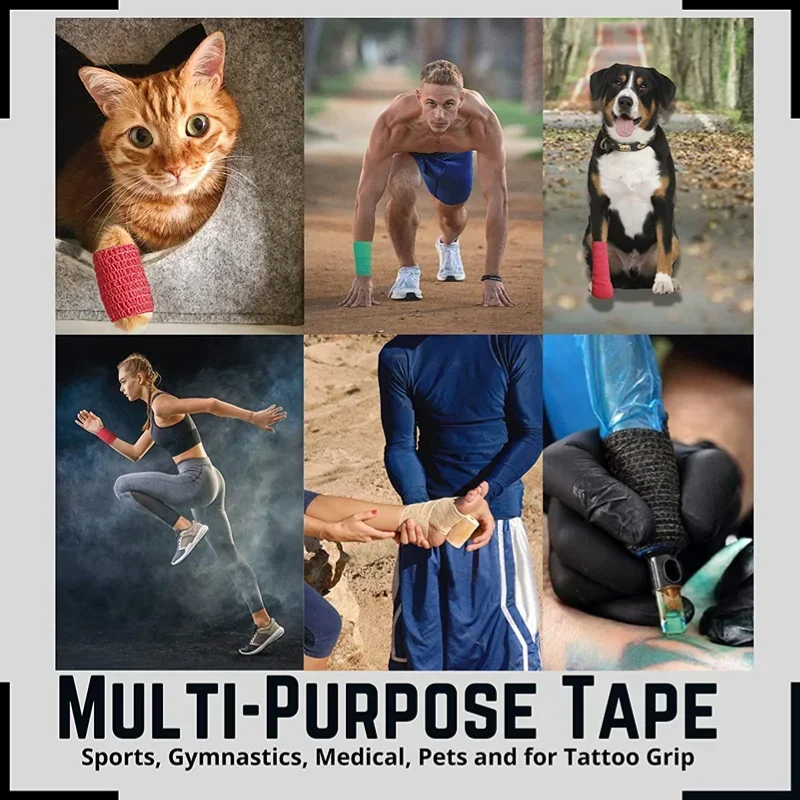 Auto Adhesive Elastic Sports Bandage, Elastoplast Tape, Proteção para Pulso, Palm, Dedo, Braço, Ombro, Joelho, Tornozelo, Animais de Estimação, Perna, Tatuagem, Segurança