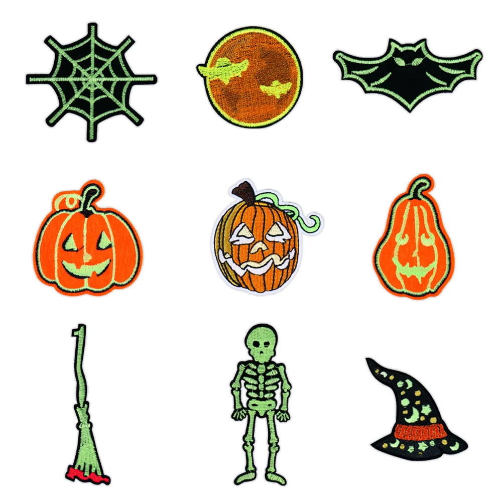 Halloween ferro em remendo para roupas, abóbora fantasma, maçã, diabo bordado, mochila, remendos punk de terror, adesivos decorativos