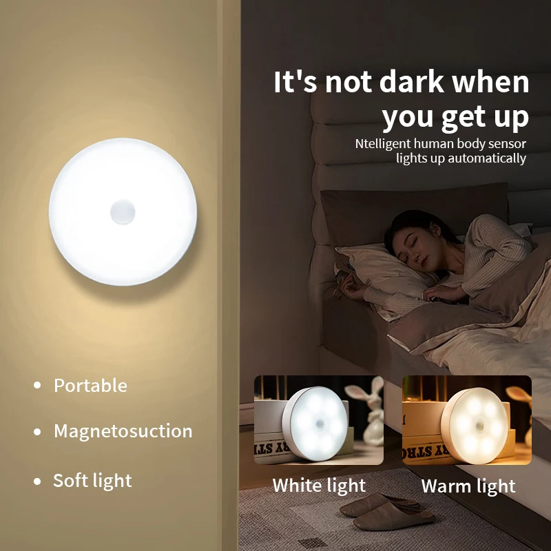 3pcs Motion Sensor LED Night Light USB Rechargeable Night Lamp For Kitchen Cabinet Wardrobe Lamp Staircase Wireless Closet Light