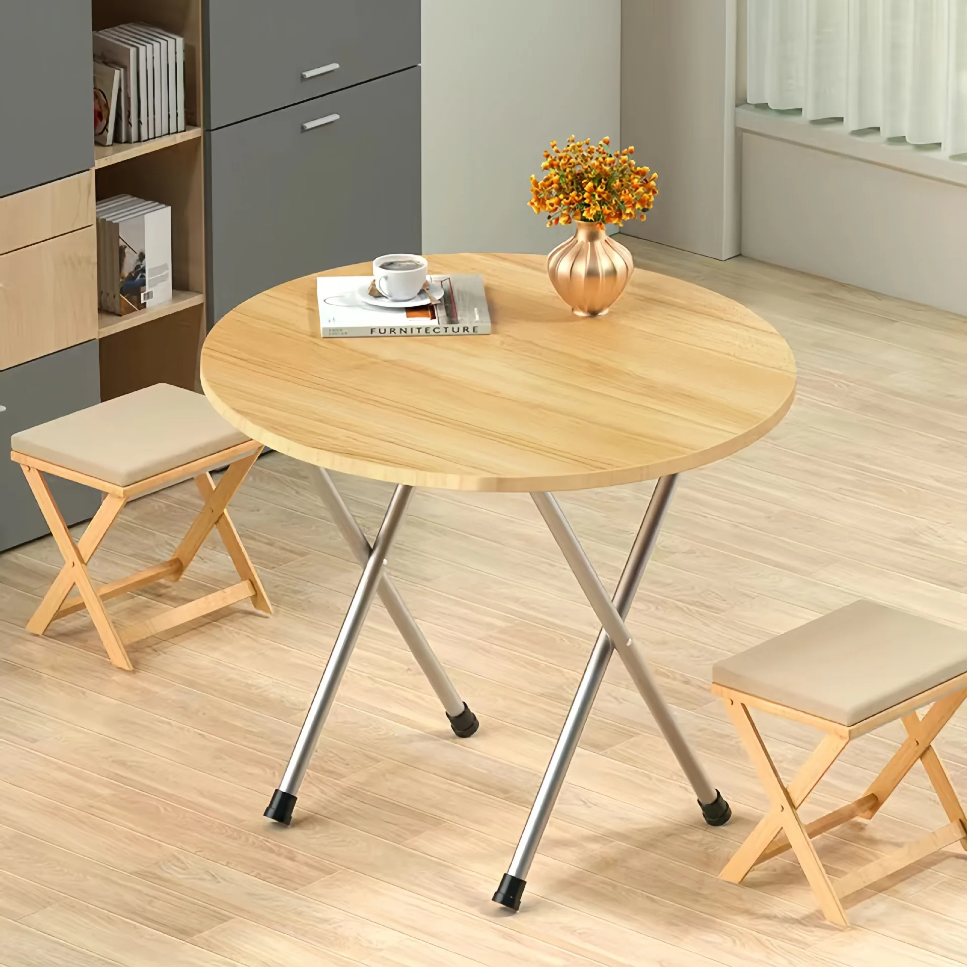 Folding Small Apartment Dining Table Outdoor Stall Table Round Table Dormitory Small Can Be Stored