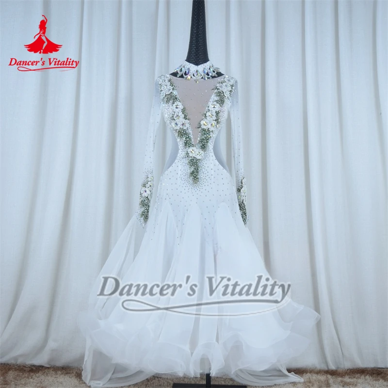 

Фокстрот для взрослых, роскошные AB-камни, изящные большие свободные платья с длинными рукавами, высококачественная одежда для социальных танцев на заказ, жизненная сила танцора