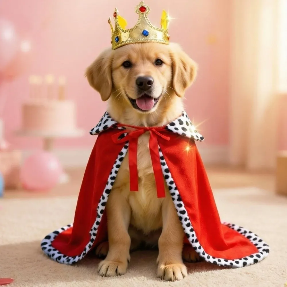 Hundekleidung: Verstellbarer Hunde-Königsumhang mit Krone, Samtbesatz, Haustier-Cosplay-Umhang, gemütliches, atmungsaktives Haustierkostüm für Fotoshootings – Detail 4
