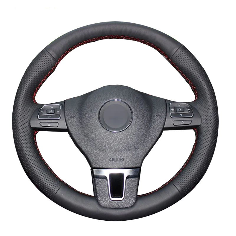 

Handmade Sewing Car Steering Wheel Cover for Volkswagen Golf 6 Mk6 Polo Sagitar Bora Santana Jetta Genuine Leather Accessories