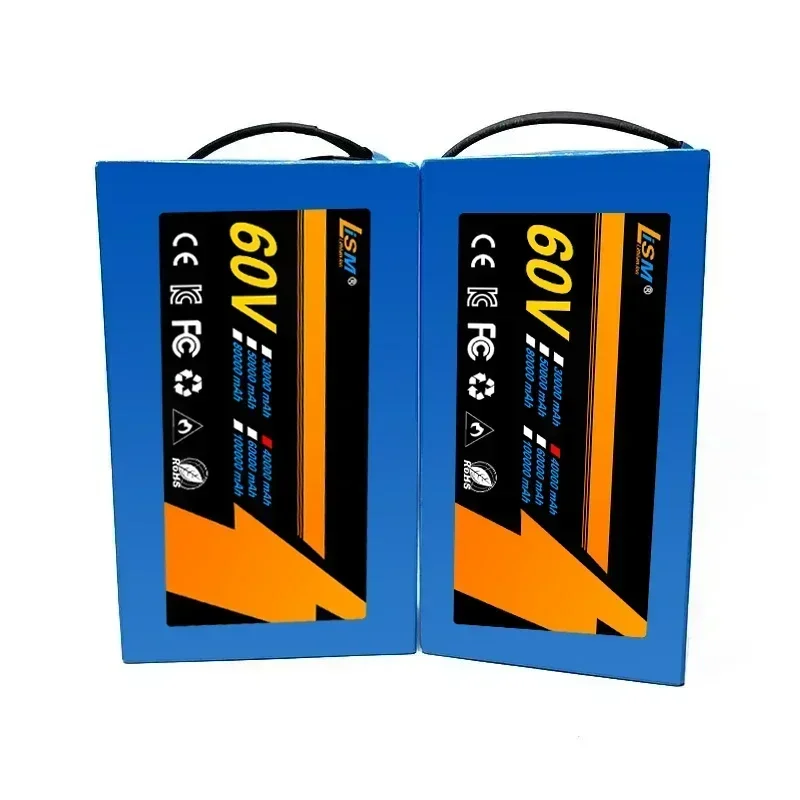 Batteria agli ioni di litio 60V 40Ah 16S6P 18650 Batterie per elettroutensili da 2500 W Batterie di backup per esterni + caricabatterie da 67,2 V