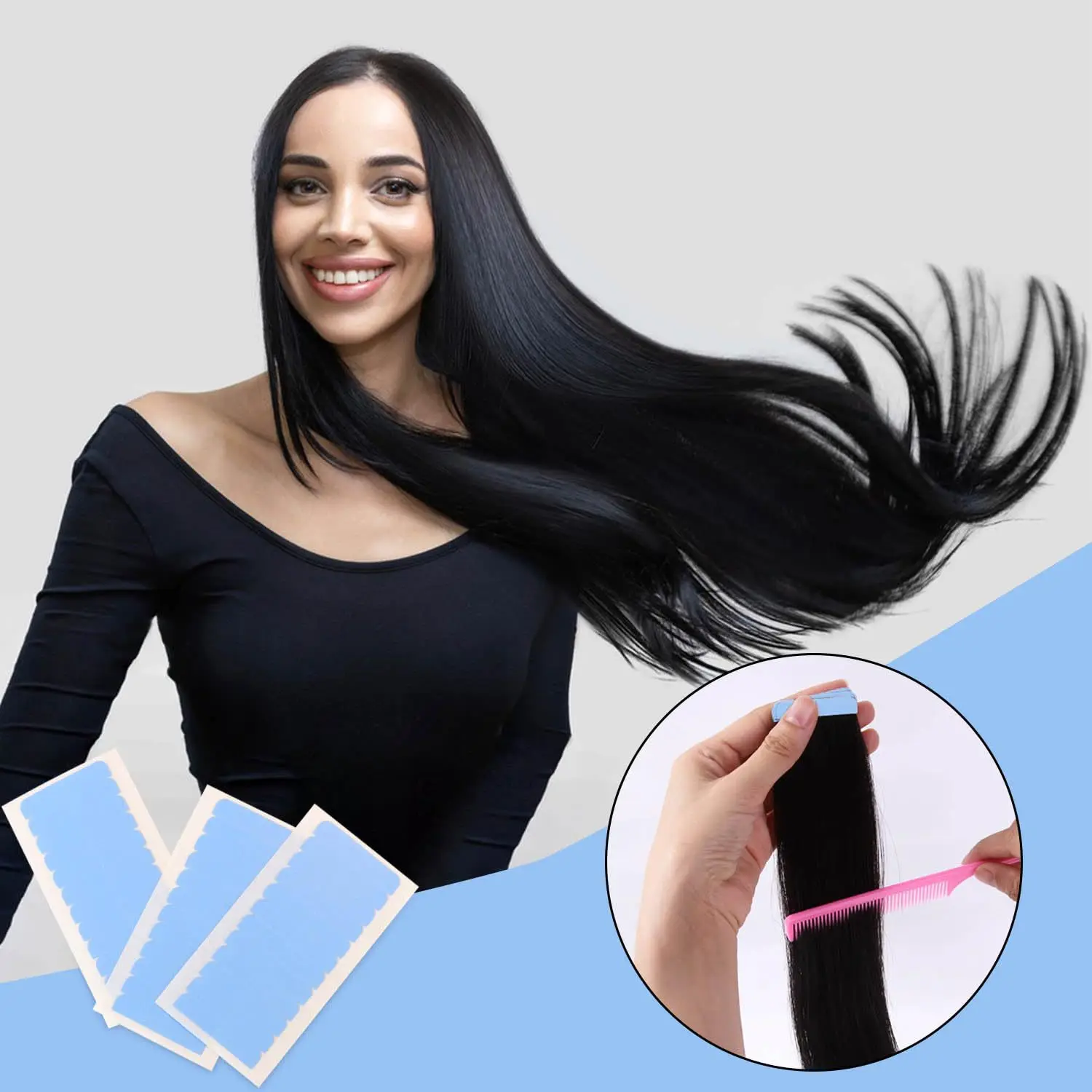 Wholesale Double Sided Replacement Tape for Hair Extensions or Wigs 5 Sheets 60 Pcs Hair Extensions Adhesive Tape