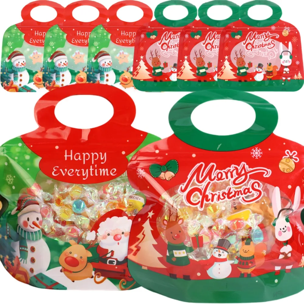 1/10PCS Christmas Cartoon Candy Bag Plastic Self-locking Handbag Birthday Party Snack Packaging Pouch Wedding Gift Decor Bag