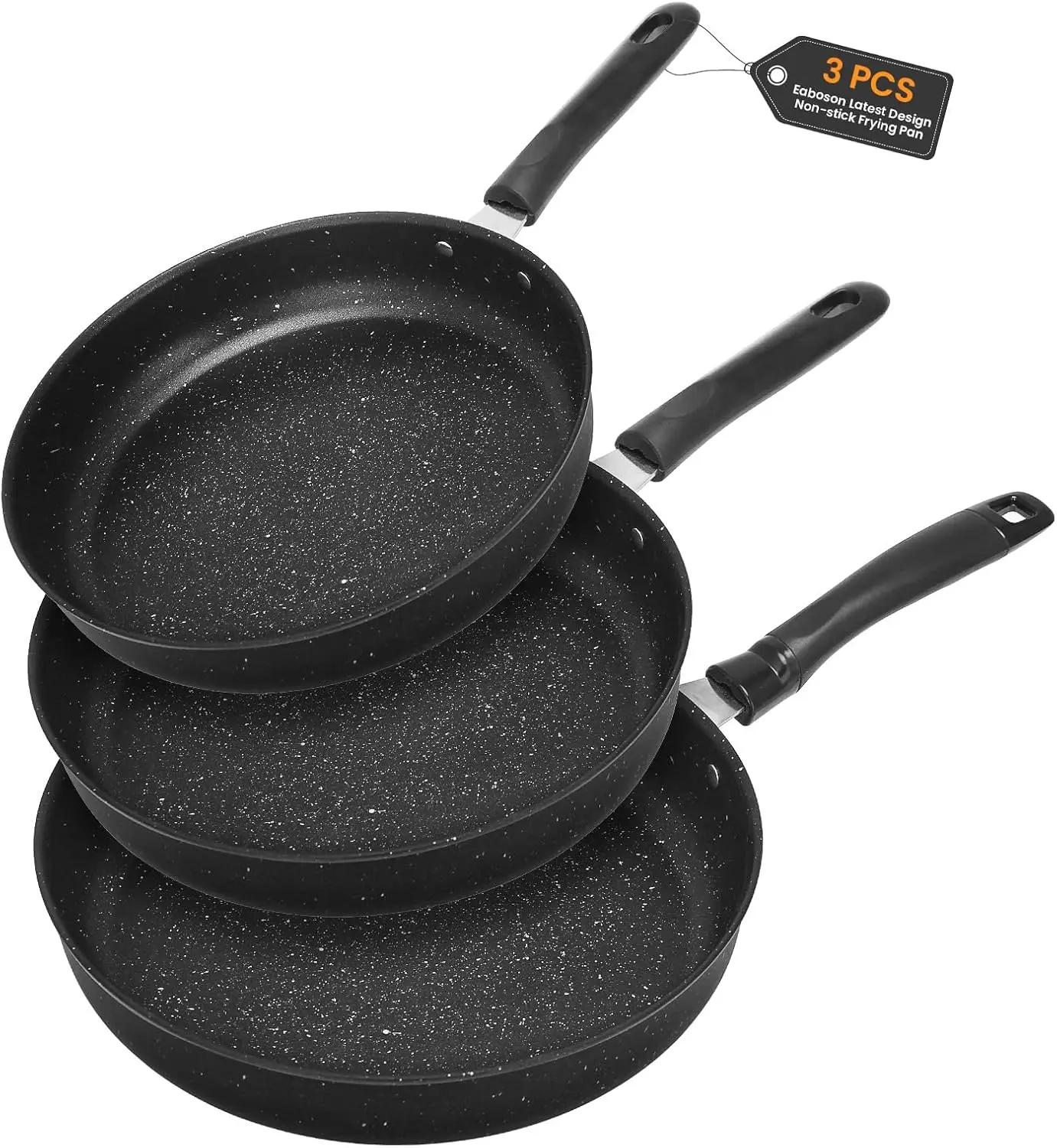 

Nonstick Frying Pan Skillet 3 Piece Set, Stone Coating Cookware, 9, 10 & 11 Inches Egg Omelette Pan