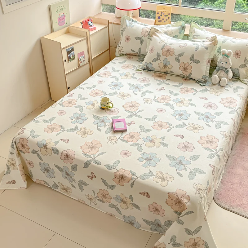 Ensemble de draps plats floraux botArabes, drap de lit imprimé papillon Kawaii avec 2 taies d'oreiller, ensemble de draps en coton, couvre-lit de style ferme