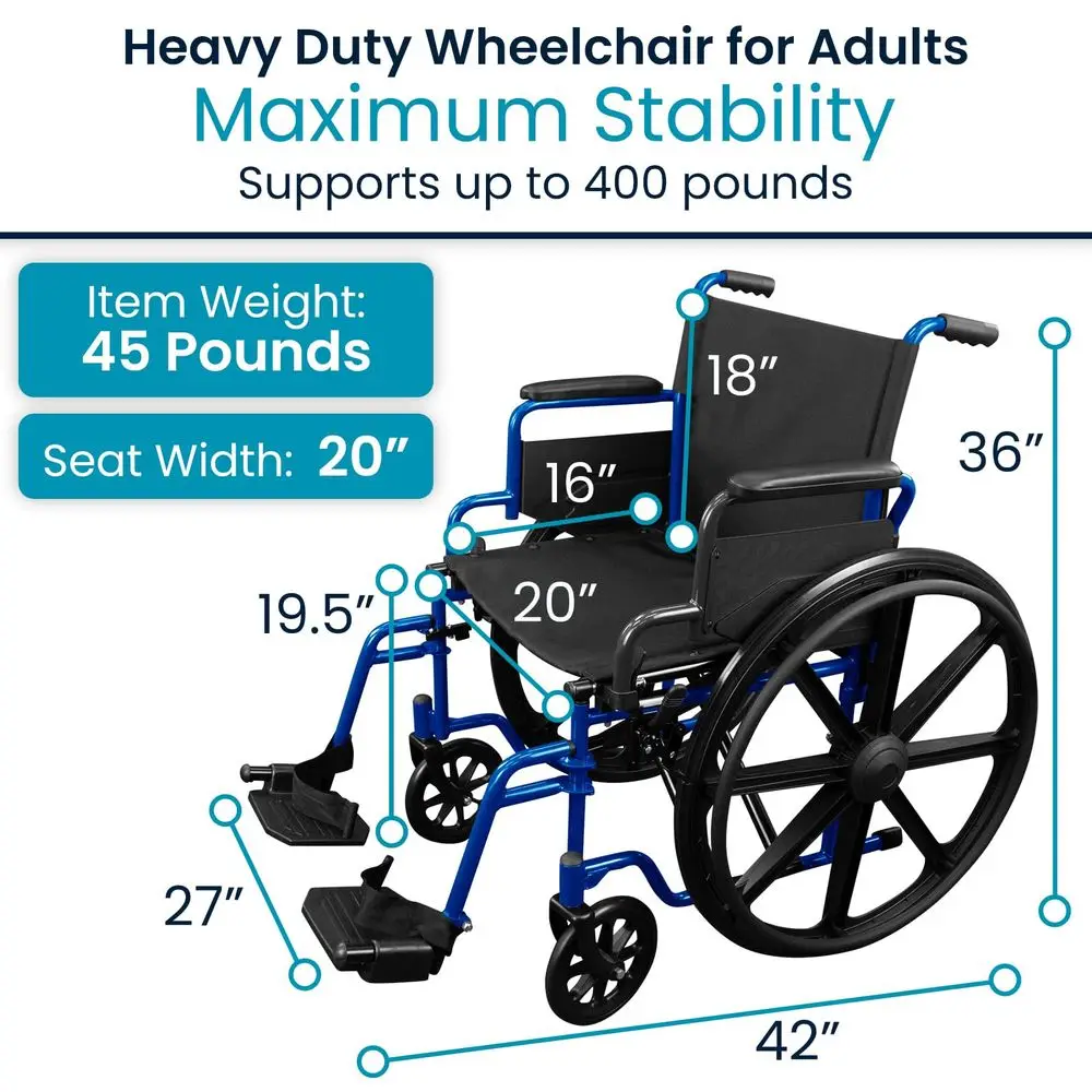 Bariatric Wheelchair for Adults Supports 400 lbs Foldable, Heavy Duty, Manual amp Transport Wheel Chair Portable Senior Drive T