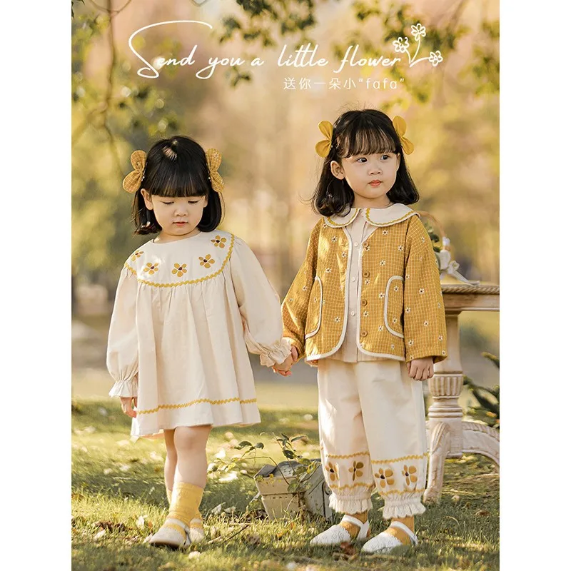 

Girls Clothes Girl Sweet Floral Spring and Autumn Shirts and Pants Small Fresh Lapel Shirt Blouse Embroidered Dresses Mori Girl