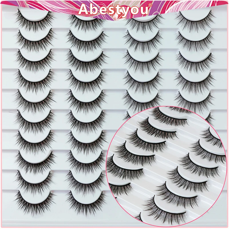 Abestyou 3d 20pairs Natural Look Light Wispy Fluffy Faux Mink Lashes Tray Korean Makeup Individual Eyelashes Extension Wholesale