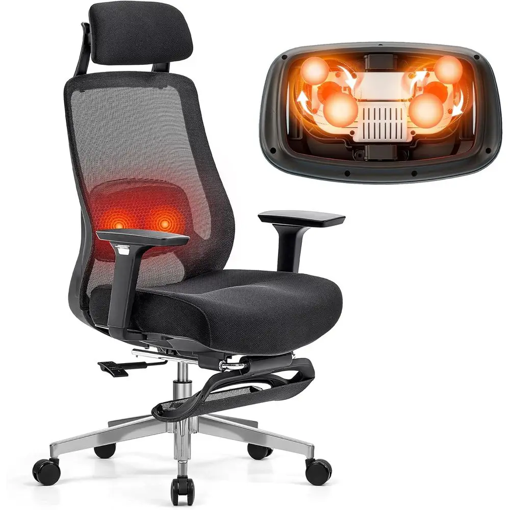 

Ergonomic High-Back Massage Chair with Footrest, Adjustable Armrests, Lumbar Support, Recline, and Heated Seat, Black