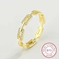 2022 NEW Hot Fashion Gold Color Ring For Women S925 Silver Cubic Zirconia Hollow Shape Trendy Gift Jewelry Accessories