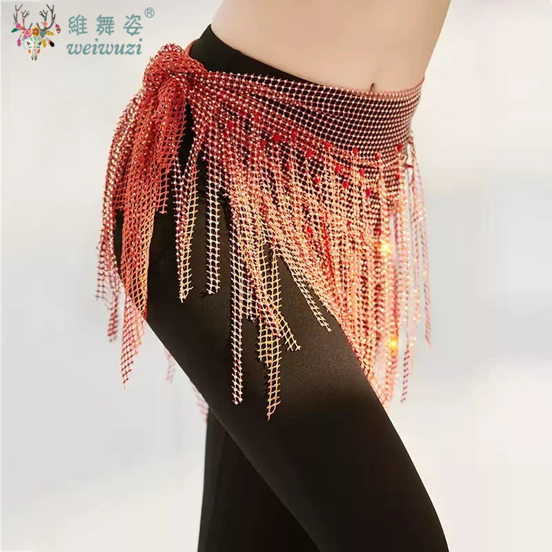 Sciarpa da donna per danza del ventre con diamanti, squisita nappa, scialle, cintura in vita, catena, vestito rave, costume di scena, pratica di abbigliamento da ballo