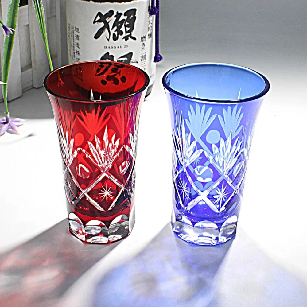 2PCS/Lot, Japanese Edo Cutting Sake glass, Hand carved glass wine-glasses, Liquor glass cup, Household gift cup, 50/80/110ml