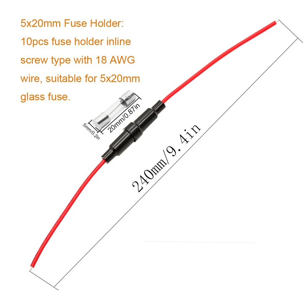 10pcs 18 AWG Screw Type 5X20 Inline Fuse Holder Kit+ 150pcs Quick Blow 250V Glasse Fuse 0.1A,-15A,5x20mm,0.5A-15A,6x30mm