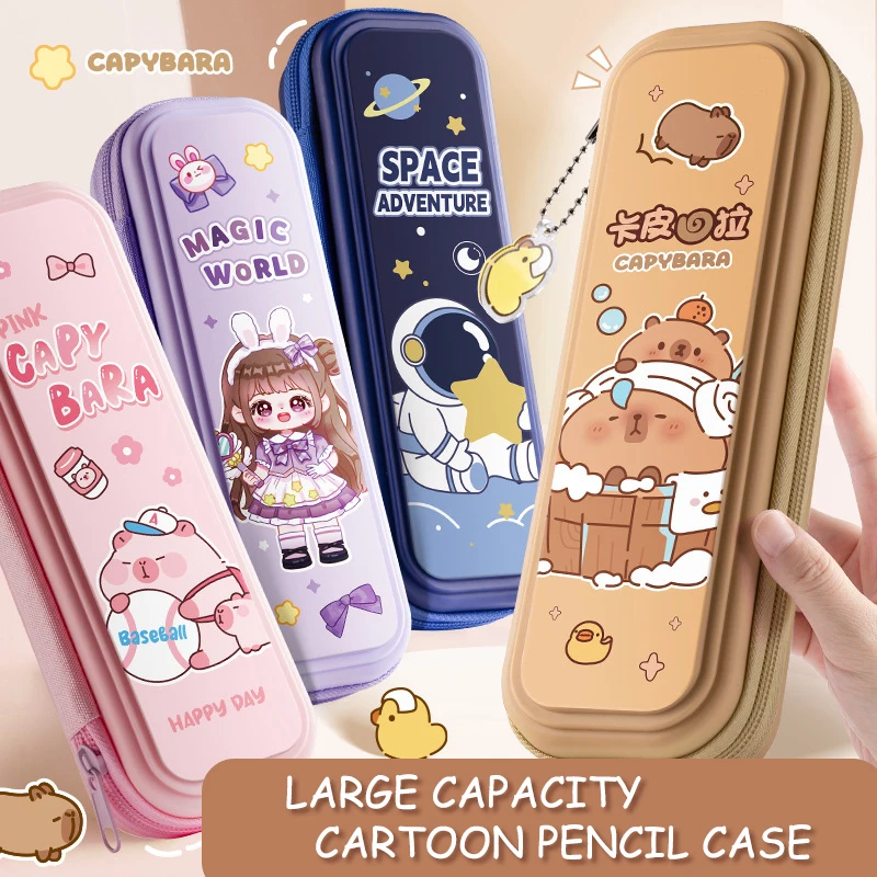 Cartoon Cute Capybara Astronaut Pencil Case Creative Weight-reducing Waterproof Large Capacity Stationery Storage Box Gifts