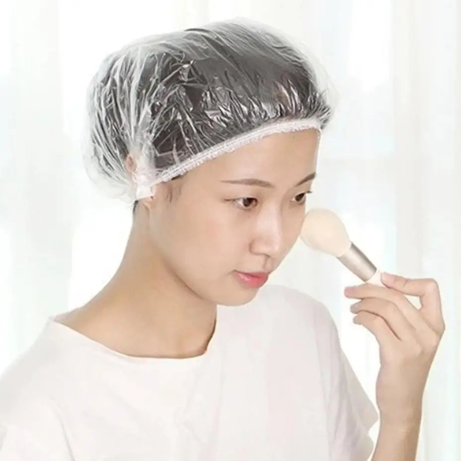 New 50 Pcs Disposable Thickened Shower Cap Waterproof Oil Proof Transparent Large Elastic Head Cover Bath Hair Dye Protect Cover