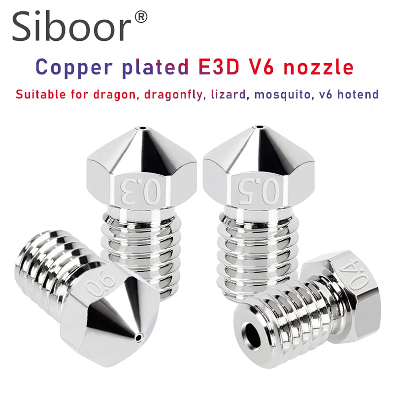 Duurzaam V6 Plated Koperen Mondstuk Non-stick E3D V6 Nozzle M6 Draad Voor Hagedis Hotend Titan VORON0.1 Prusa I3 mk3 3D Printer Onderdelen