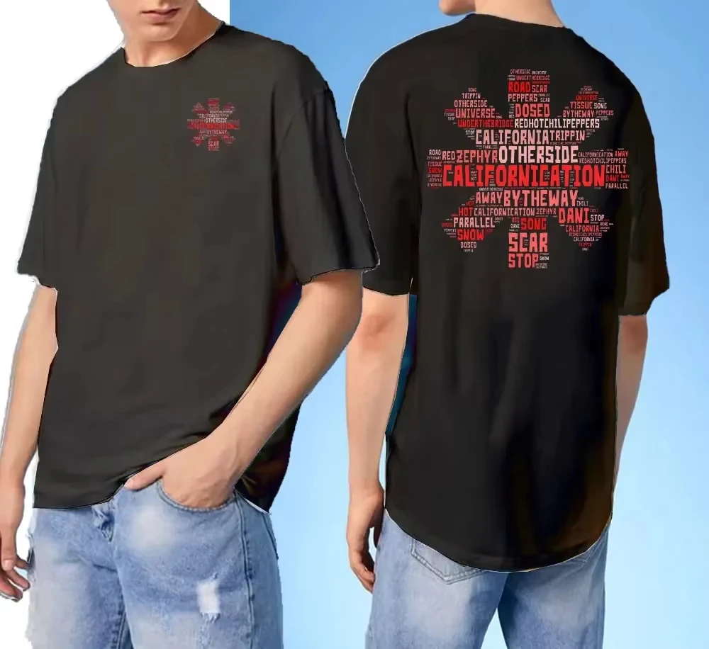 

Новое поступление 2025 года, мужская футболка Red Hot Chili Peppers, мужские футболки с двусторонним принтом, футболка высокого качества с короткими рукавами, топы в стиле Харадзюку