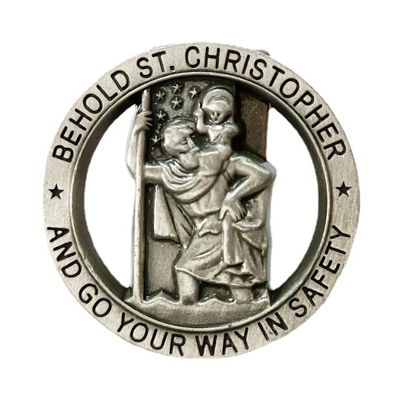 A70F Saint Christopher Medal for Car,Auto Car for Sun Visor Clip Xmas Stocking Stuffer for New&Old Drivers Teens Girls