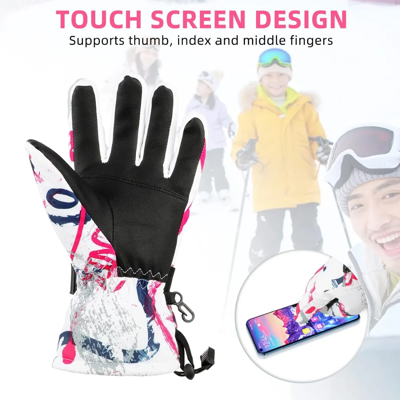 Guantes de esquí para hombre y mujer, manoplas cálidas de invierno, impermeables, antideslizantes, transpirables, con pantalla táctil, para nieve y