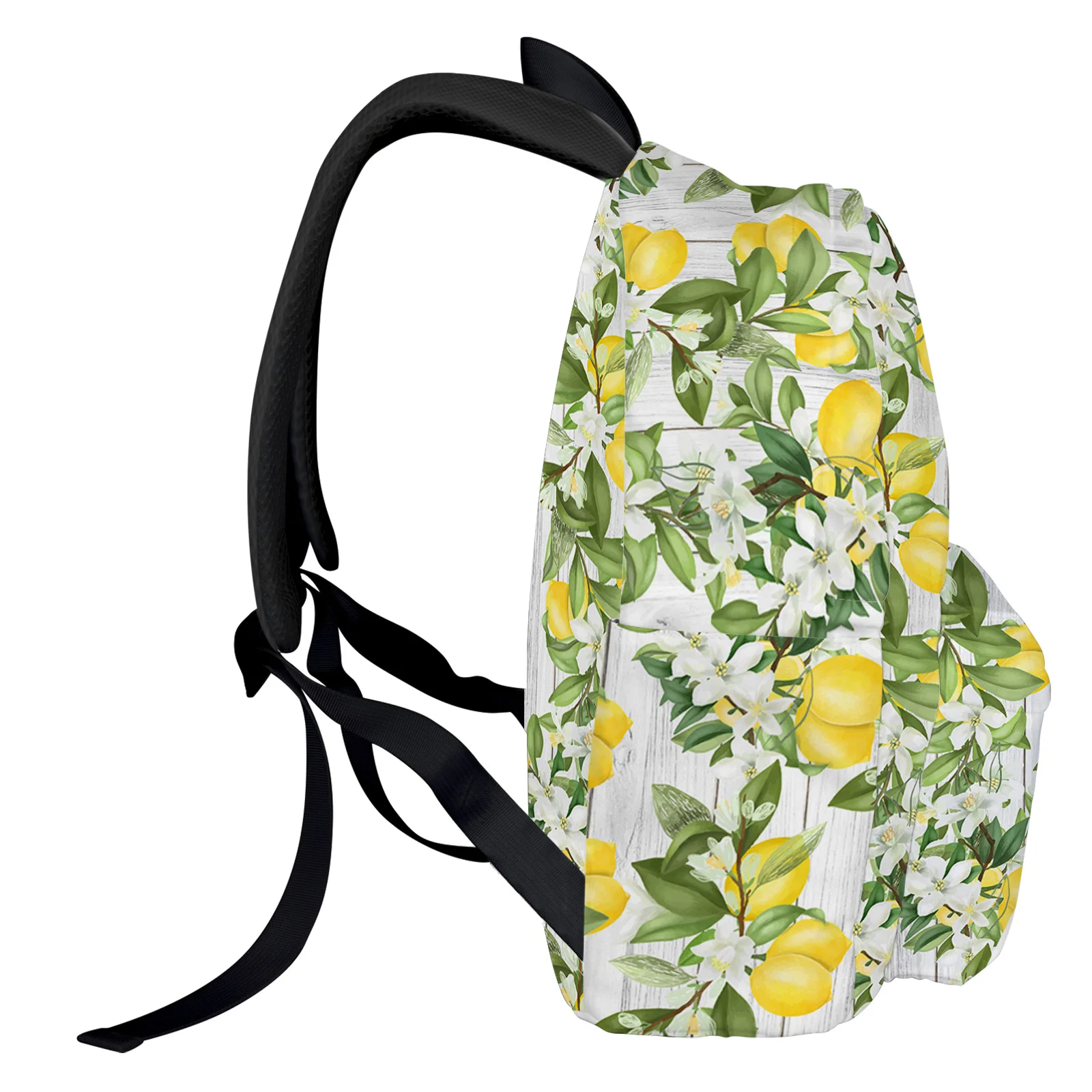 Lemon Leaf Flower White Wood Grain Women Man Backpacks Waterproof School Backpack For Student Boys Girls Laptop Bags Mochilas