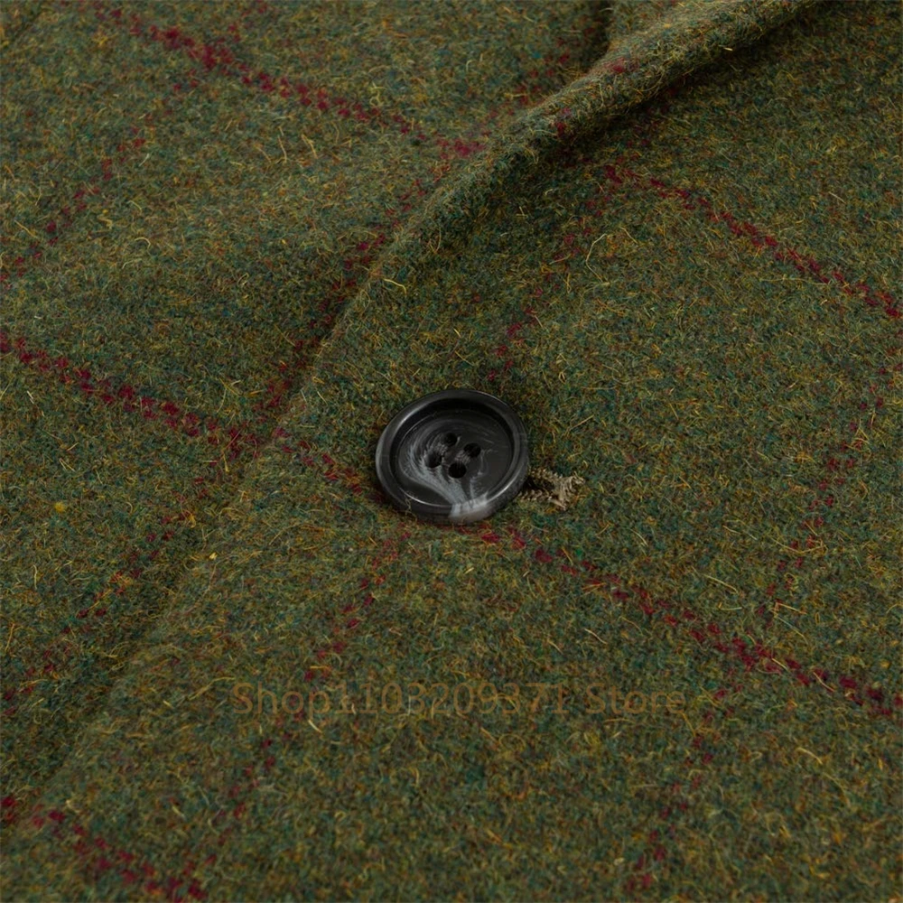 Abiti da uomo verdi abiti in Tweed scozzese per uomo tre pezzi smoking Vintage con risvolto Groomsmen abito da sposa invernale (Blazer + gilet +