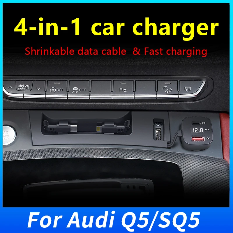 For Audi Q5/SQ5/Q5 Sport back Car Charger Cigarette Lighter USB Docking Station Fast Charging for iPhone,Huawei, Xiaomi, Samsung