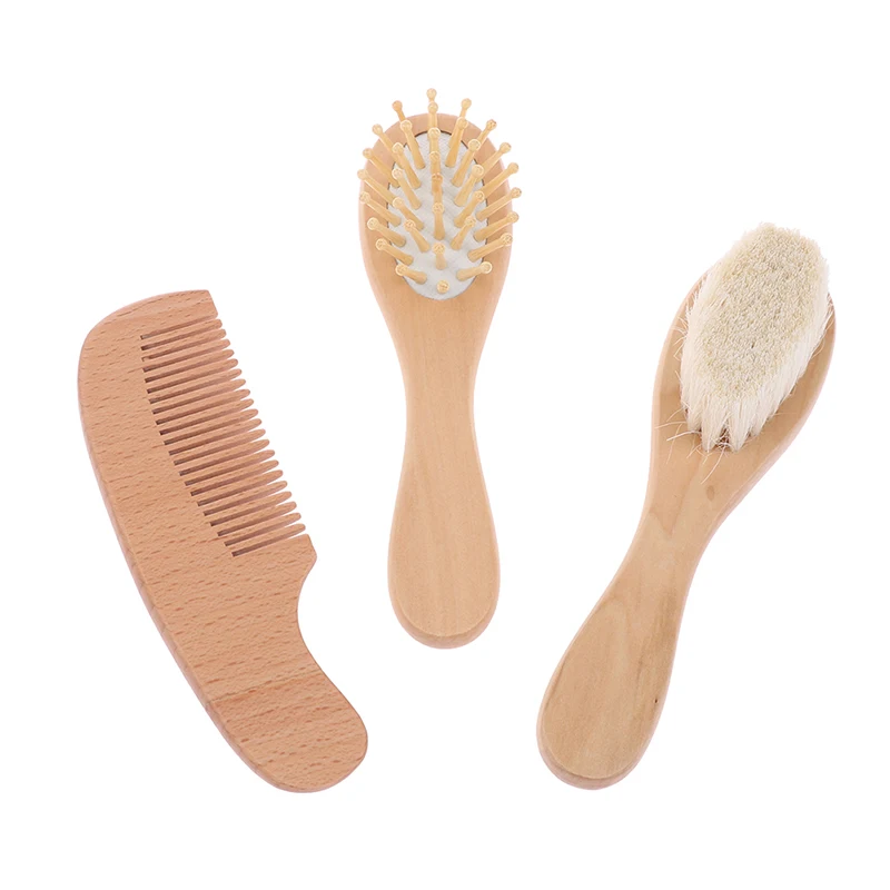 Baby Hair Brush and Comb for Newborns Super Soft Wool Brush with Wooden Handle Natural Bristles Hairbrush Infant Head Massager