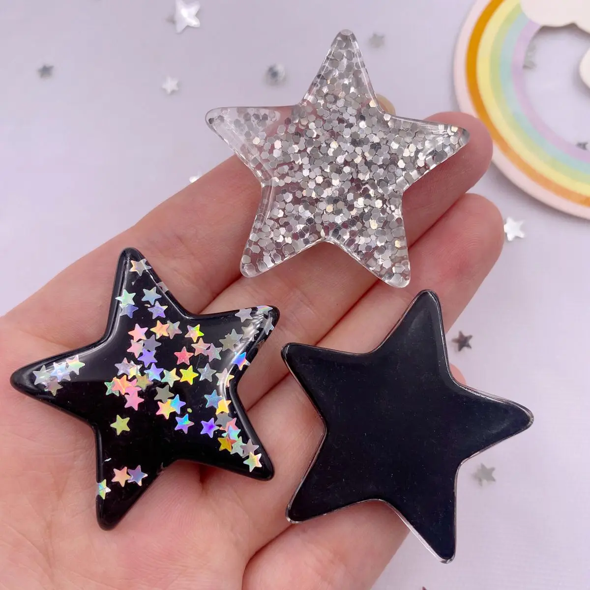 6PCS Resin Glitter Paillette 3D Big Star Flatback Rhinestone Figurines DIY Wedding Ear Pendants Scrapbook Accessories Crafts OM4