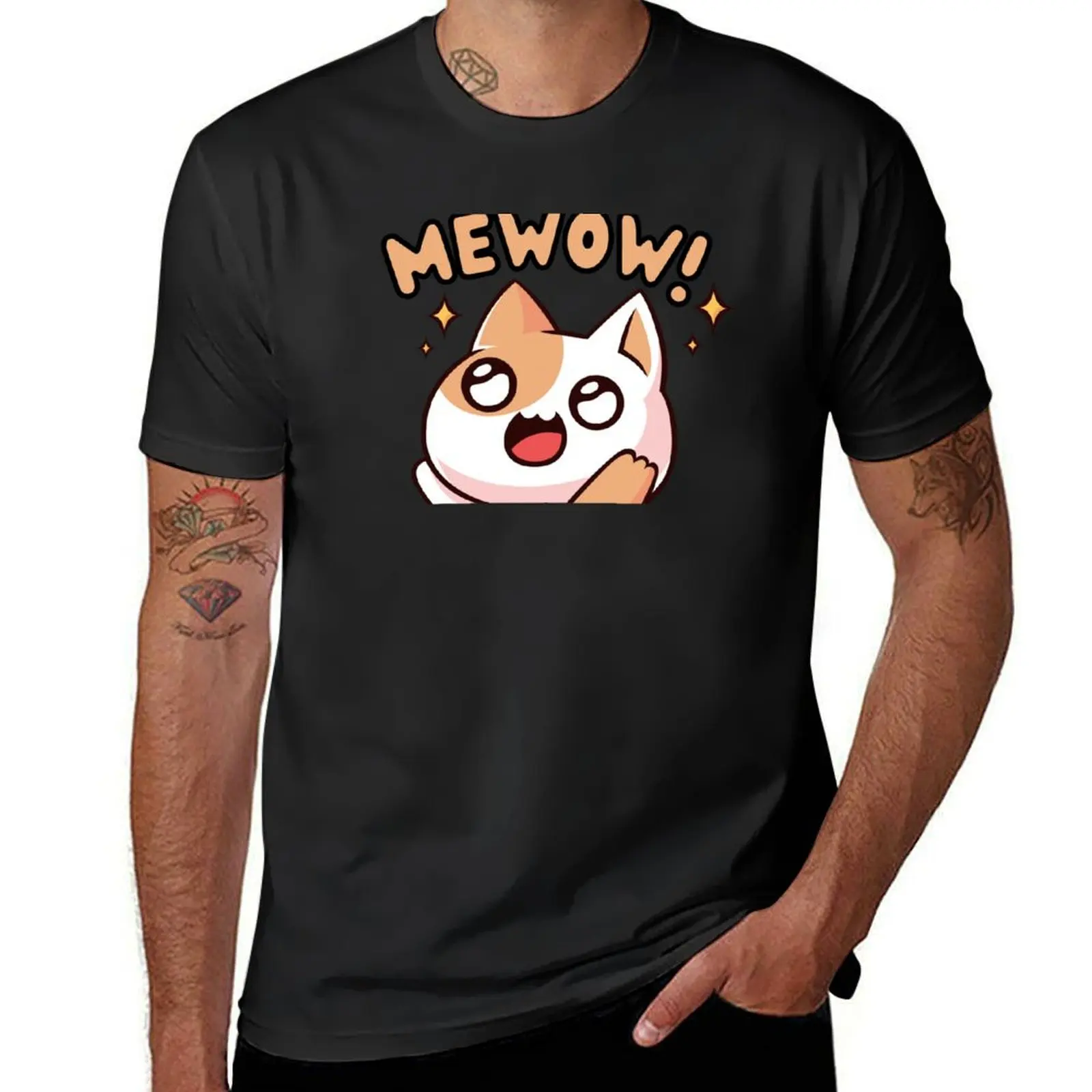 Mewow! Excited Kawaii Cat T-Shirt summer clothes customs new edition quick-drying mens graphic t-shirts anime