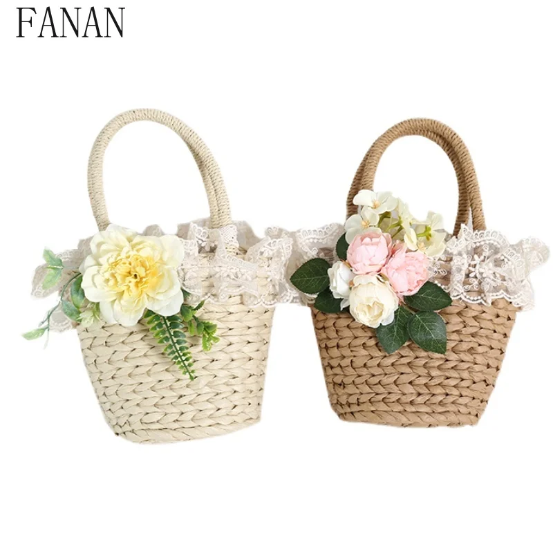 

Women's Handbags Original Lolita Style Flower Lace Beach Woven Bag Handheld Woven Bag Diagonal Crossing Top-Handle Bags