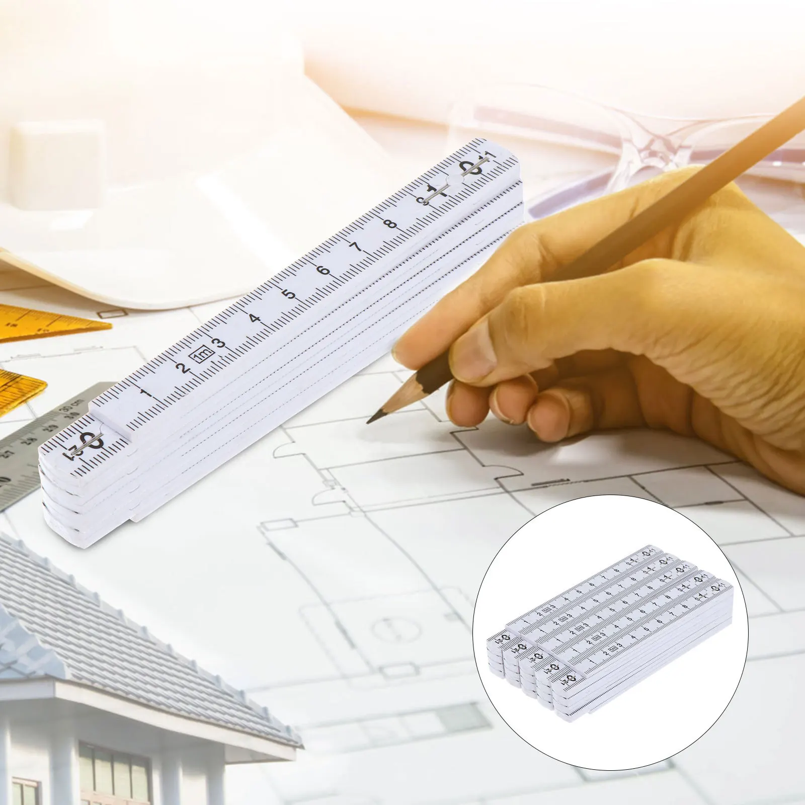 

5 pcs Folding Ruler Metric Imperial Abs Lightweight Measuring Stick For Diy Carpenter Garden Household Use Slide Fold Up Ruler