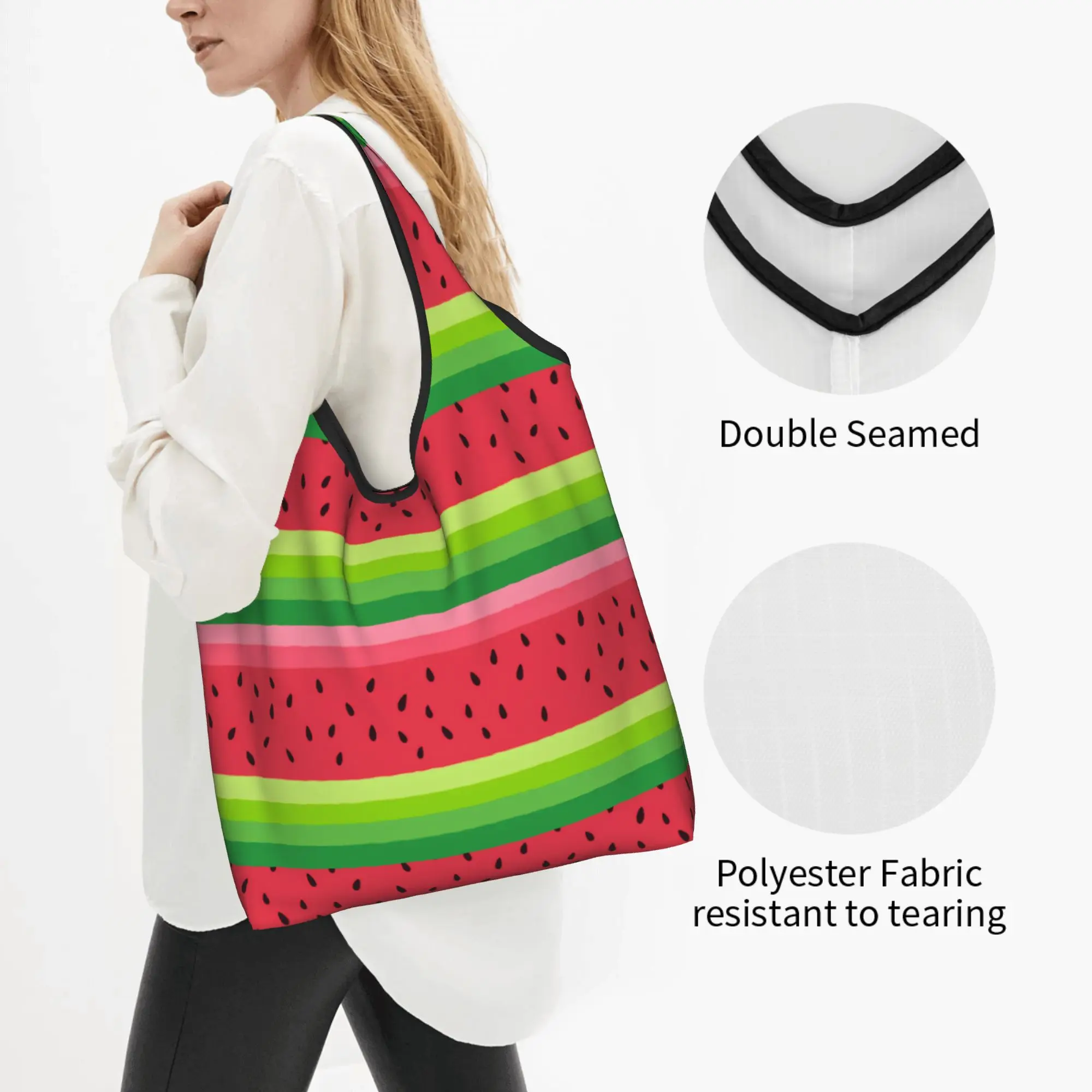 Watermelon Abstract Line Art Grocery Shopping Tote Bags Women Kawaii Tropical Fruit  Shoulder Shopper Bags Big Capacity Handbags
