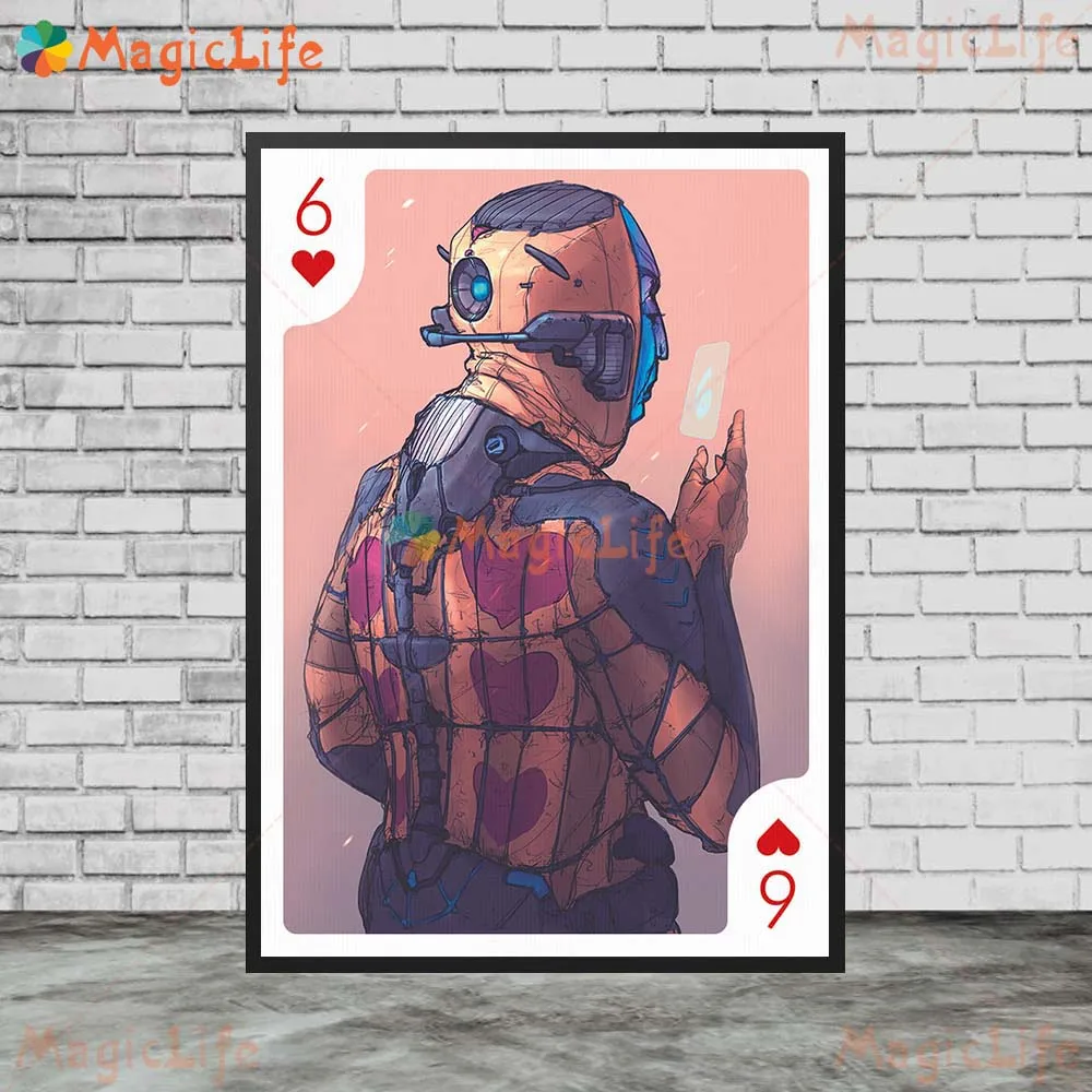 6 Playing Card Hearts Cartoon Poker Wall Pictures For Living Room Nordic Poster Wall Art Canvas Painting Home Decor Unframed
