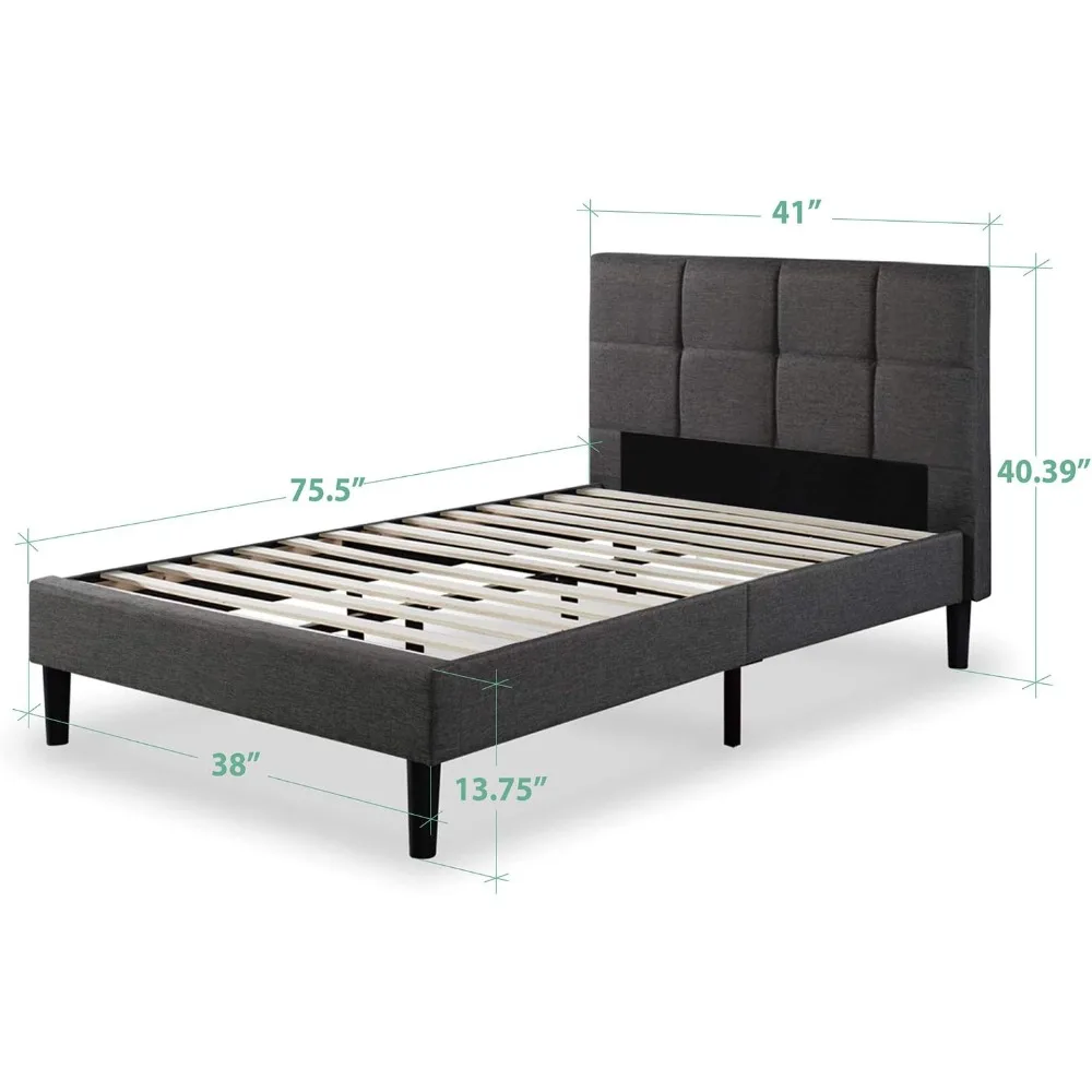 ZINUS Lottie Upholstered Platform Bed Frame, Mattress Foundation, Wood Slat Support, No Box Spring Needed, Easy Assembly, Grey,