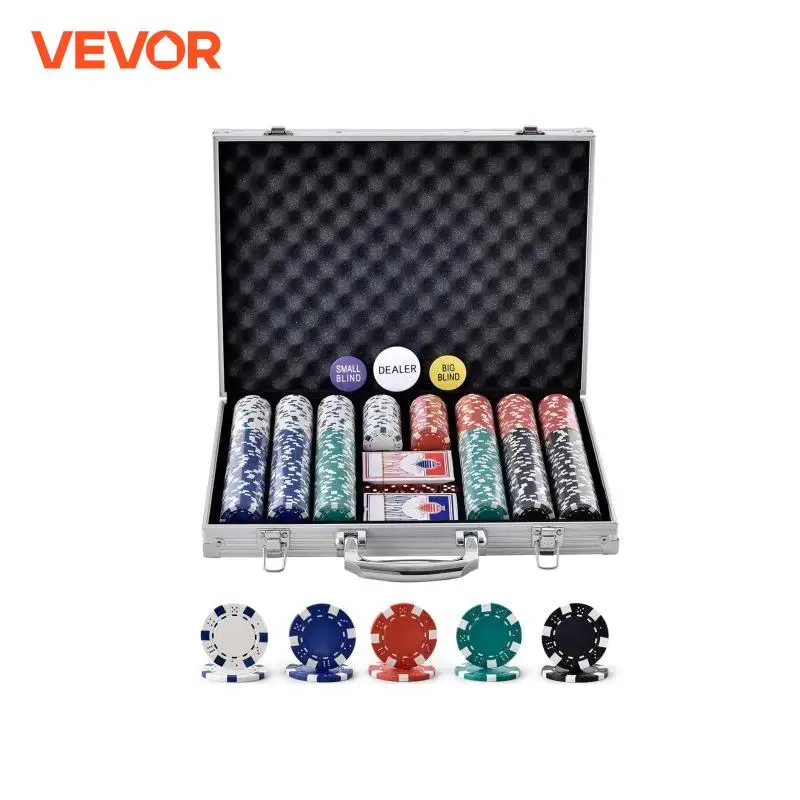 VEVOR Set di Fiches da Poker, Set Poker 500 Pezzi, Set Completo Fiches da Carte da Giochi con Valigetta in Alluminio, Fiches da Poker 9-10