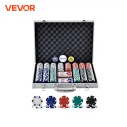 VEVOR Set di Fiches da Poker, Set Poker 500 Pezzi, Set Completo Fiches da Carte da Giochi con Valigetta in Alluminio, Fiches da Poker 9-10 Giocatori, Carte, Bottoni Dadi per Texas Hold'em, Blackjack