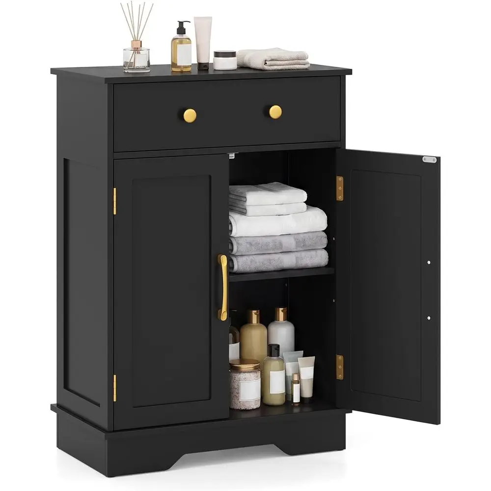 Bathroom loor Cabinet, ern reestanding Bathroom Storage Cabinet w/Large Pull-Out Der, 2 Do, 3-Position Adjustable Shel, Ideal or