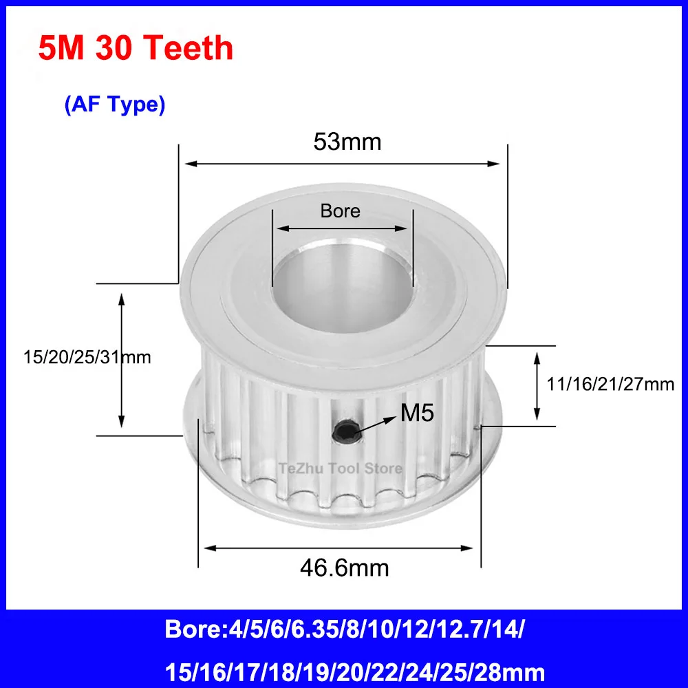 

1 шт. 30 зубьев HTD5M зубчатый шкив типа AF Keyway с отверстием 4-28 мм для HTD 5M синхронный зубчатый ремень Ширина 10/15/20/25 мм 30 T 30 зубьев