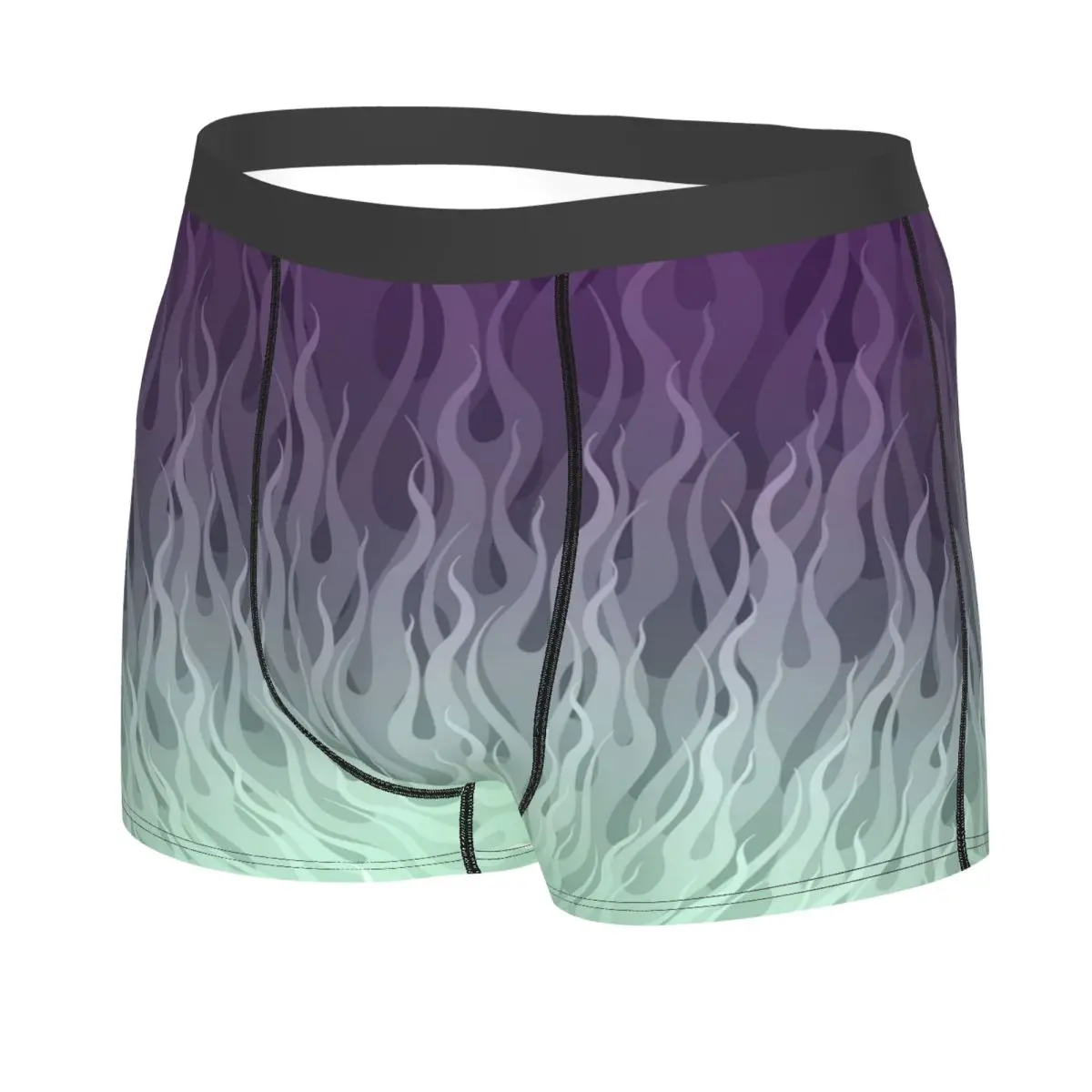 Custom Purple Blue Burning Fire Flames Pattern Underwear Men Stretch Boxer Briefs Shorts Panties Soft Sexy Underpants For Homme
