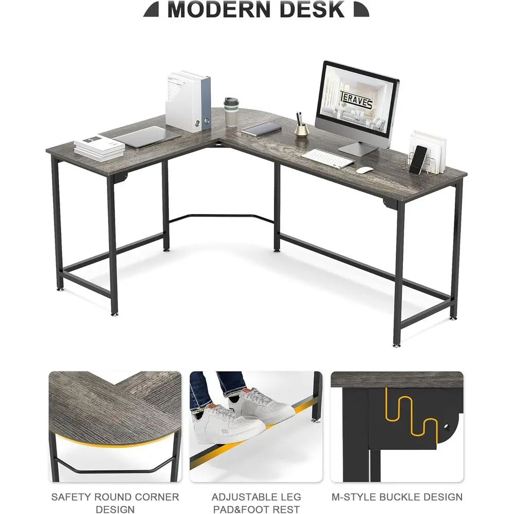 مكتب مدمج 66 على شكل حرف L للمكتب المنزلي والألعاب والدراسة مع سهولة التجميع للمساحات الصغيرة #4