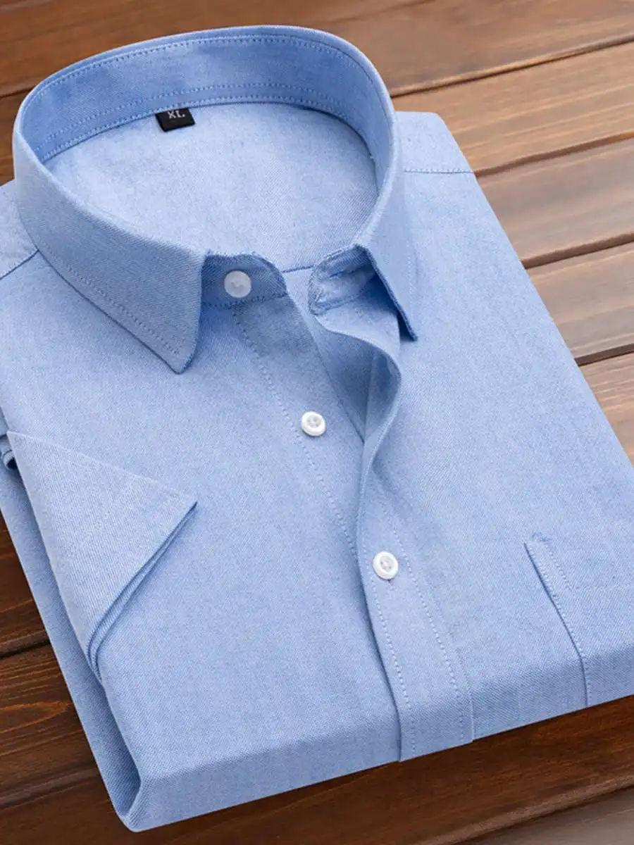 Men's Oxford Cloth Shirt Short Sleeve Slim Fit Youth Style Casual Shirt Comfortable Breathable Fashionable Autumn Season Wear