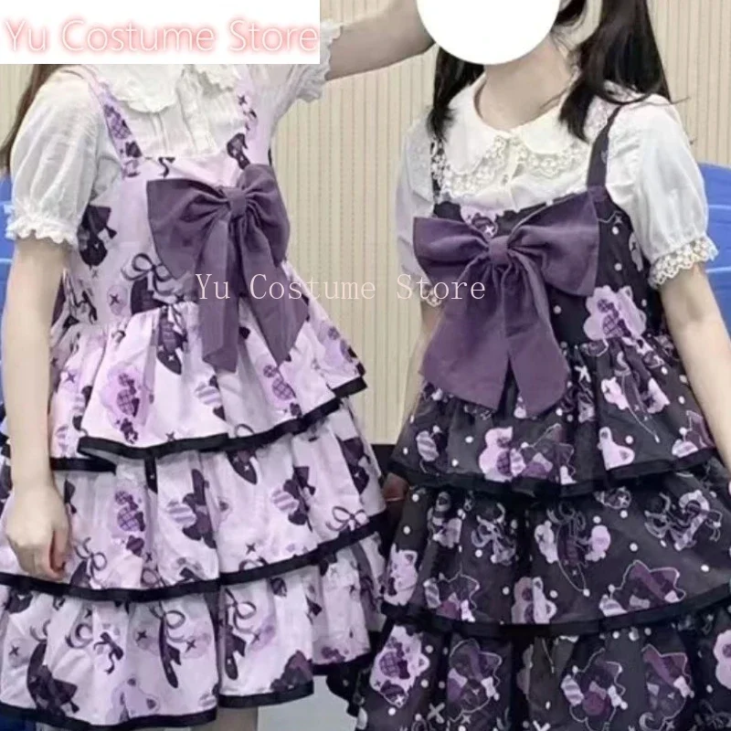 

2025 New Summer Sweet Lolita Short Sleeved Princess Dress Collar Slim Fit Print Patchwork Pleated Bow Women's Cake Dress Length