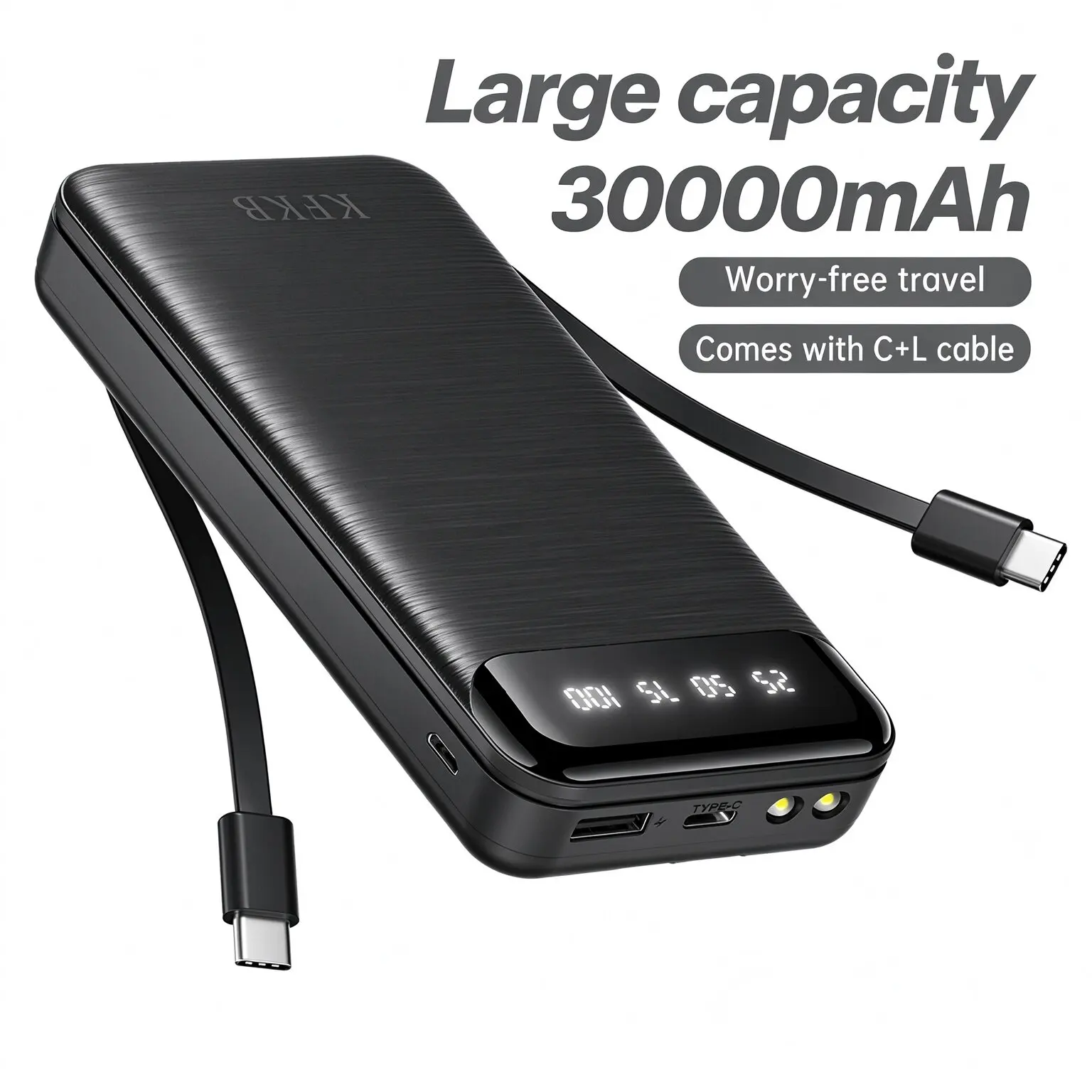 Built-in Dual Cable Multifunctional 30000mAh Portable Power Bank - High Capacity, Built-in Charging Cable, Multiple USB Ports, Travssential For Smartphones And Digital Devices, Outdoor Emergency Backup Battery, Travel Power Solution | Compact Power