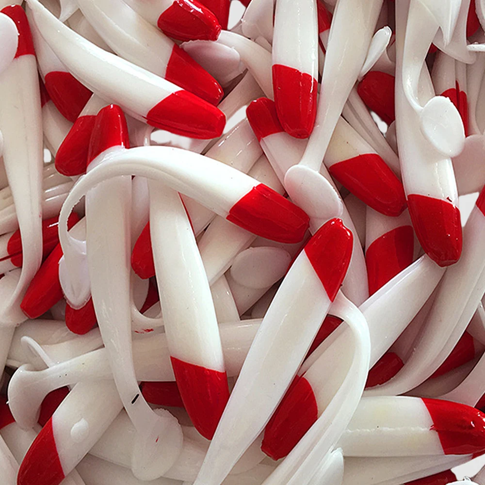 10 Pcs / Bag T-tail Soft Bait Red Head White Bionic Bait Fishing Supplies image 5