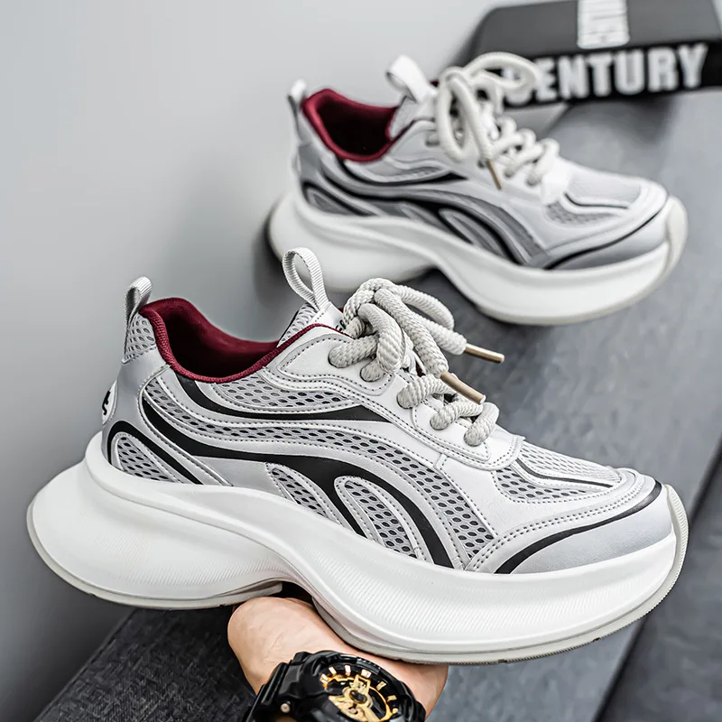 

Оптовая продажа, мужские повседневные кроссовки, дизайнерская спортивная обувь, модная обувь из дышащей кожаной ткани, обувь на платформе увеличенной высоты, Zapatillas